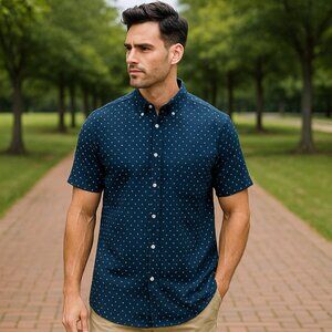 Connecticut Originals‎ Blue Polka Dots Short Sleeve Men's Button Shirt